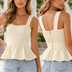NWT Sophie rue Billy poplin top pastel yellow Sleeveless Peplum Tank Top small